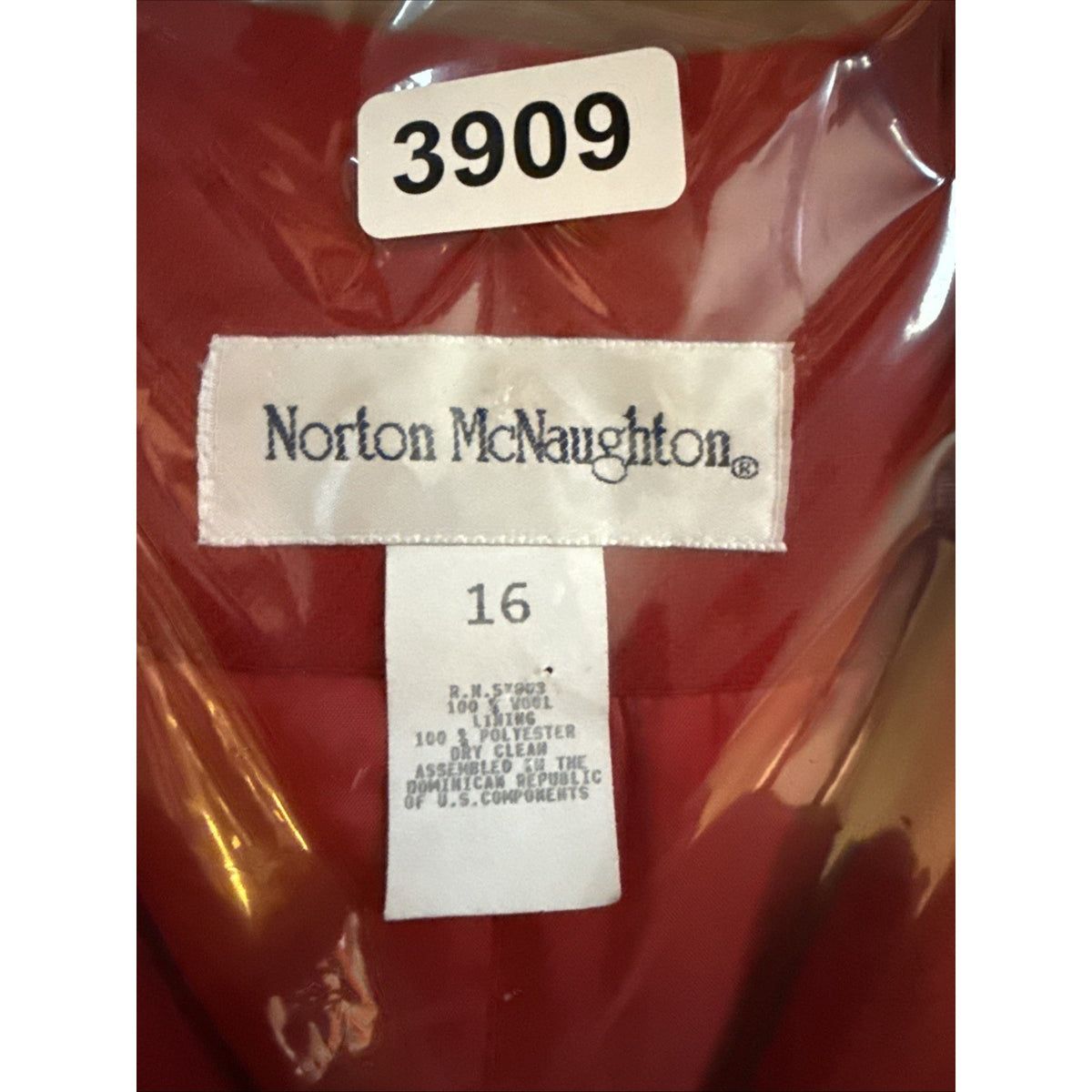 Norton McNaughton Women 16 Red 100% Wool Zip Front Jacket Blazer Lined