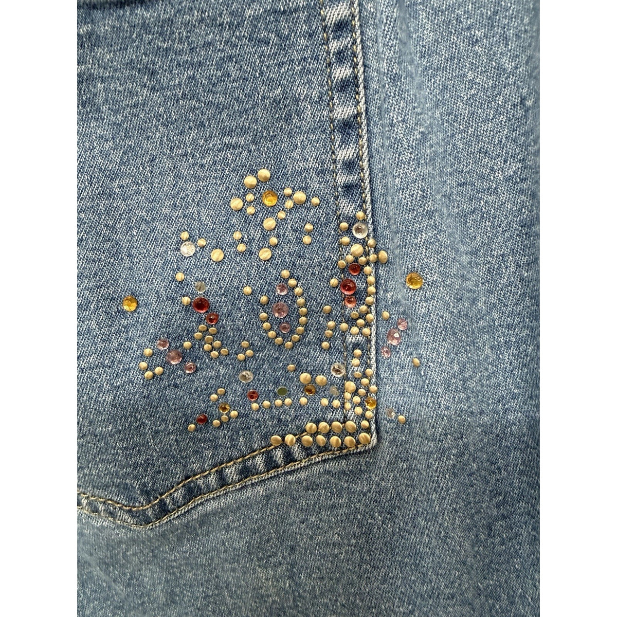 Quacker Factory Jeans Women’s 1X Rhinestone Studded Stretch Denim Straight Leg