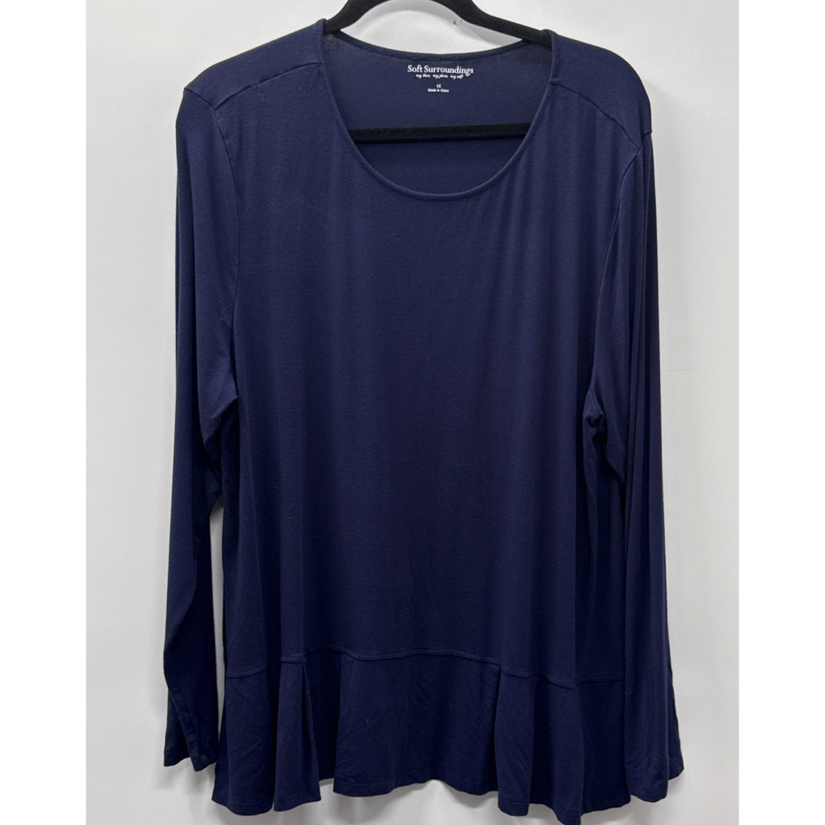 Soft Surroundings Women's Size 1X Precious Pleat Tunic Swing Top Navy Blue