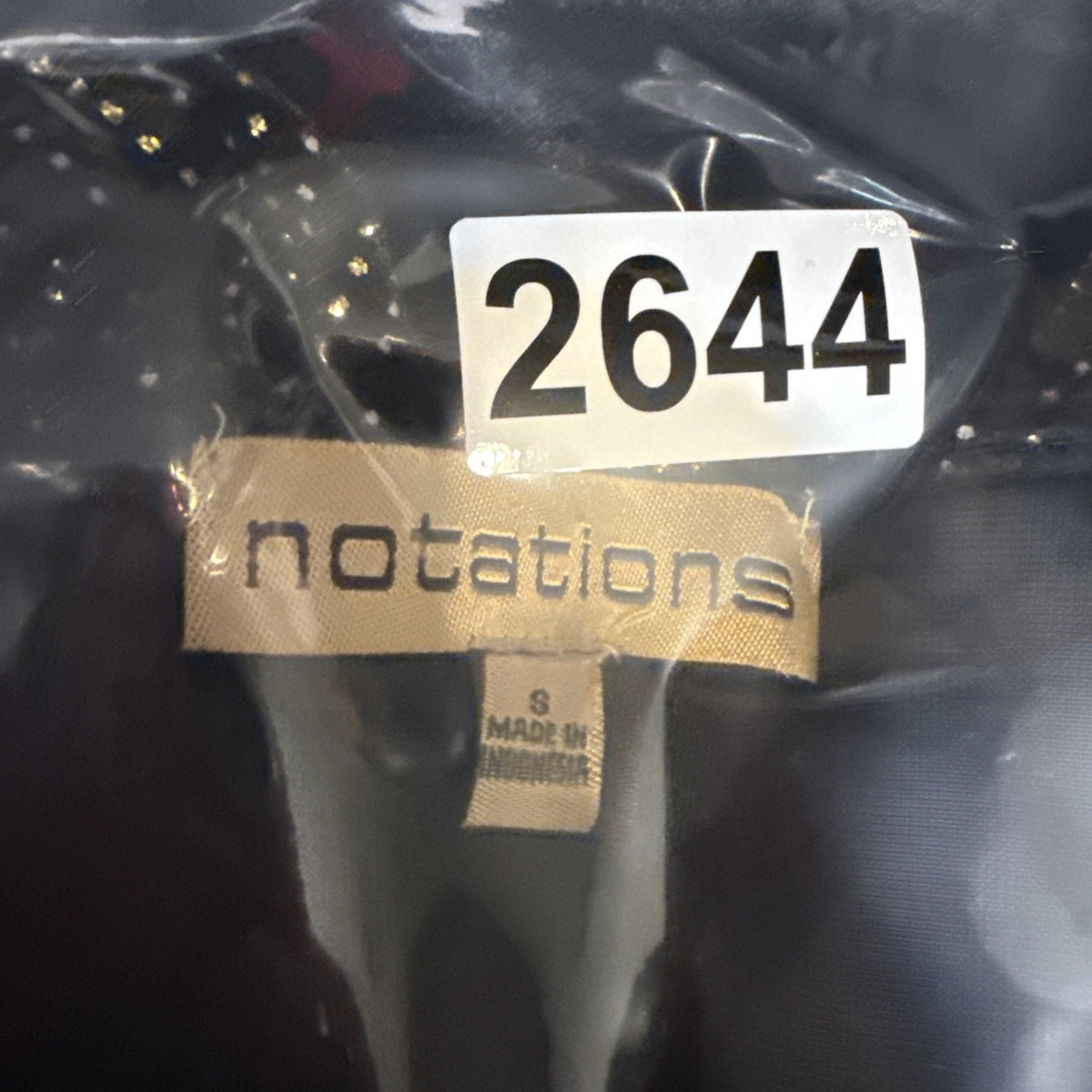 Notations Black Faux Twinset Women’s Velvet Gold Dot Open Front Jacket Top Sz S