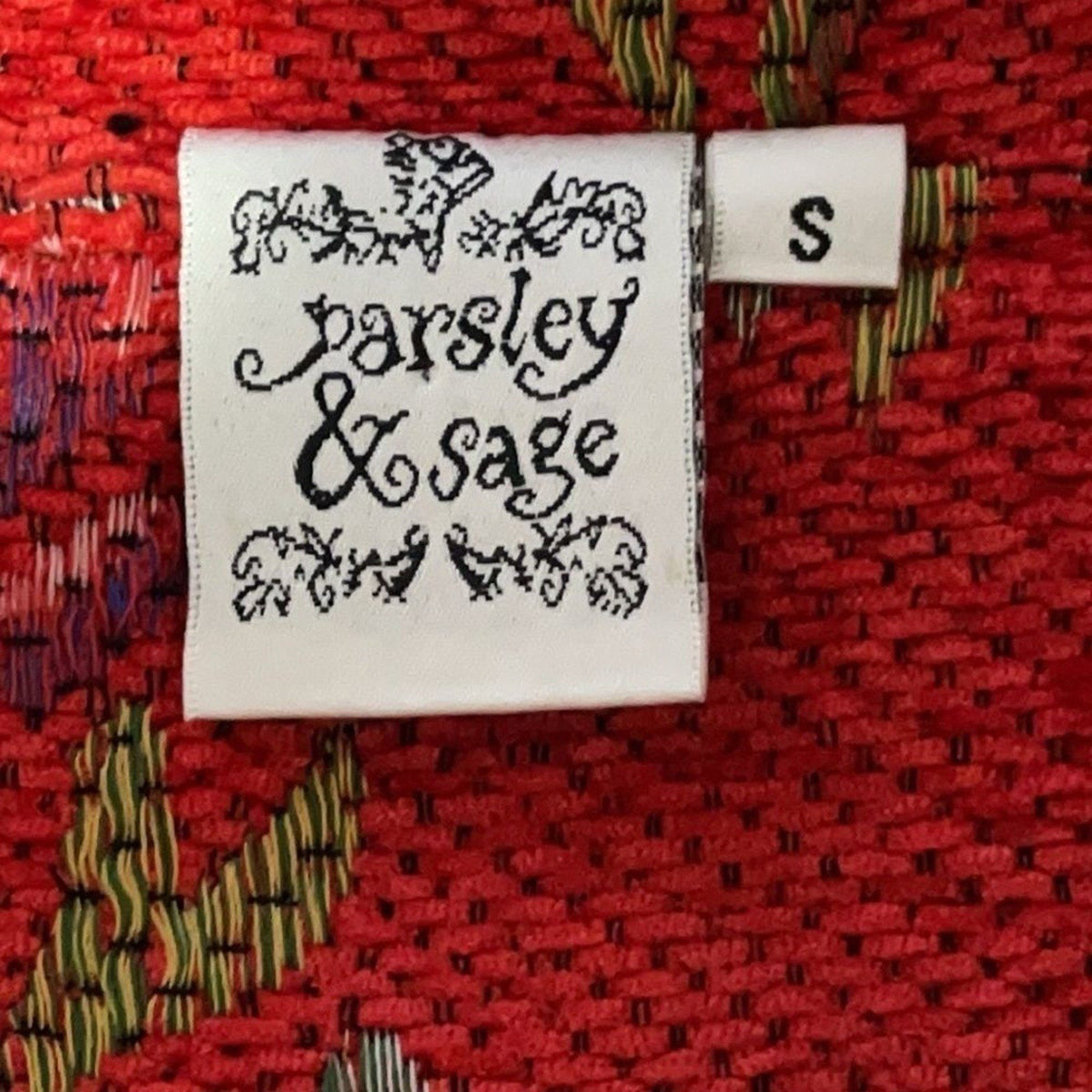 Parsley & Sage Boho Artsy Floral Jacket Red Woven Texture Button Front SZ Small