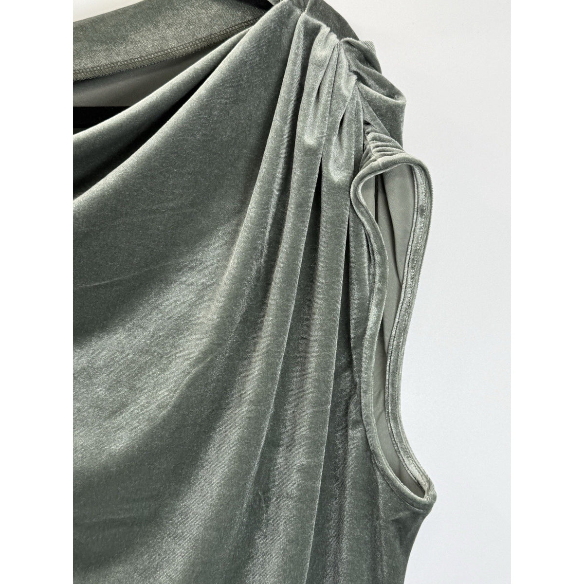 Banana Republic Sage Green Velvet Top Large Draped Neck Soft Glam Minimalist