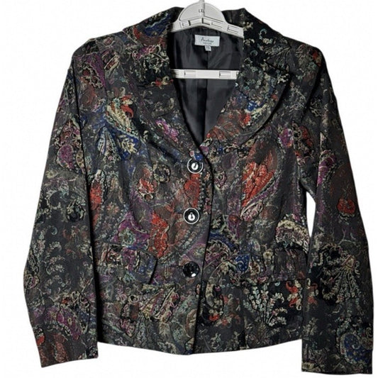 Analogy Women’s Petite Tapestry Brocade Jacket PS Multicolor Paisley Blazer