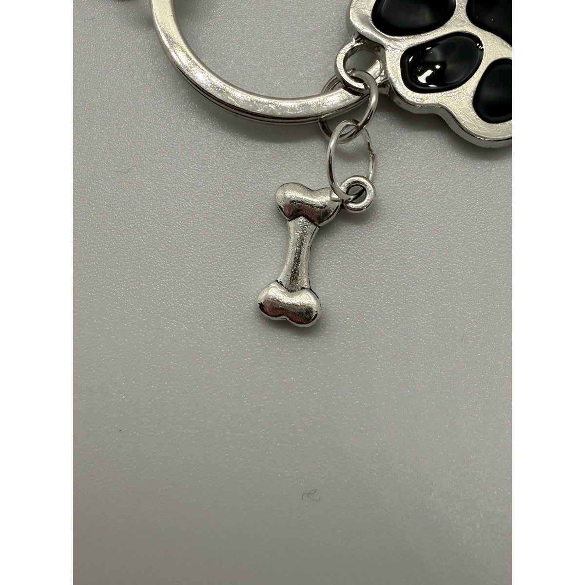 Dog Lover Purse Charm Keychain Paw Print Bone I Love My Dog Silver Tone