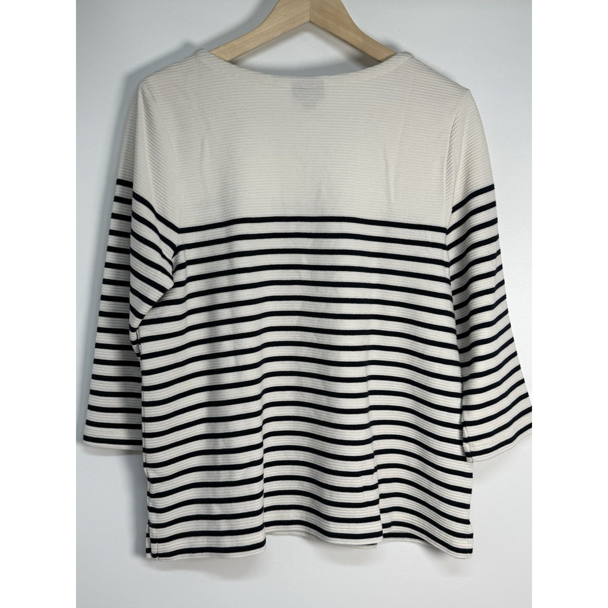 J.Jill Wearever L Navy White Stripe 3/4 Sleeve Square Neck Top Cotton