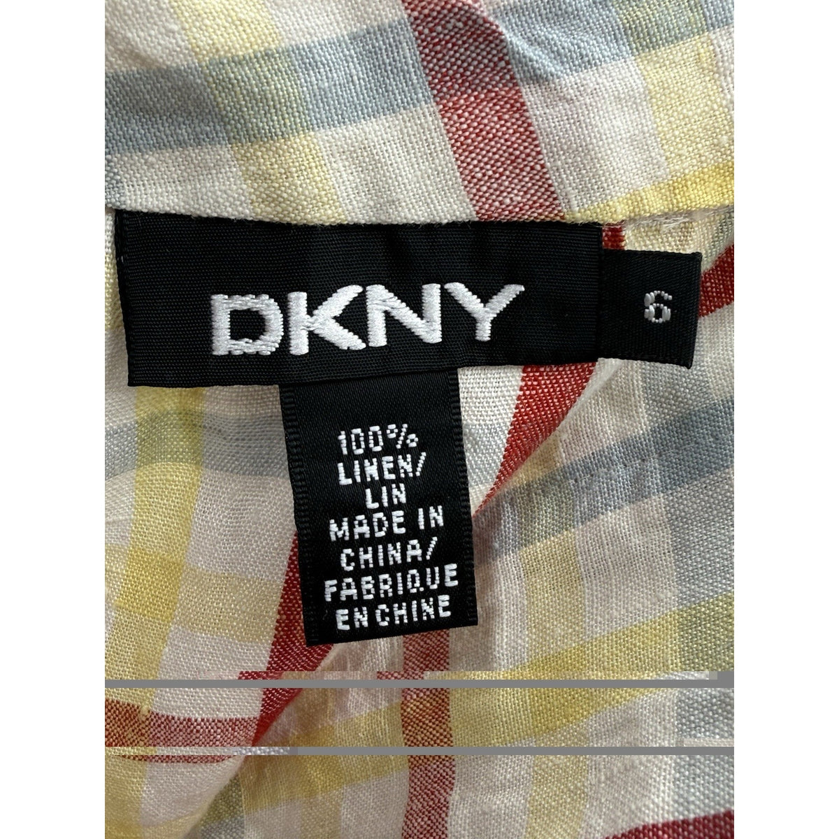 DKNY NWT 100% Linen Plaid Skirt Size 6 Vegas Red Ring Detail Pockets $198 MSRP