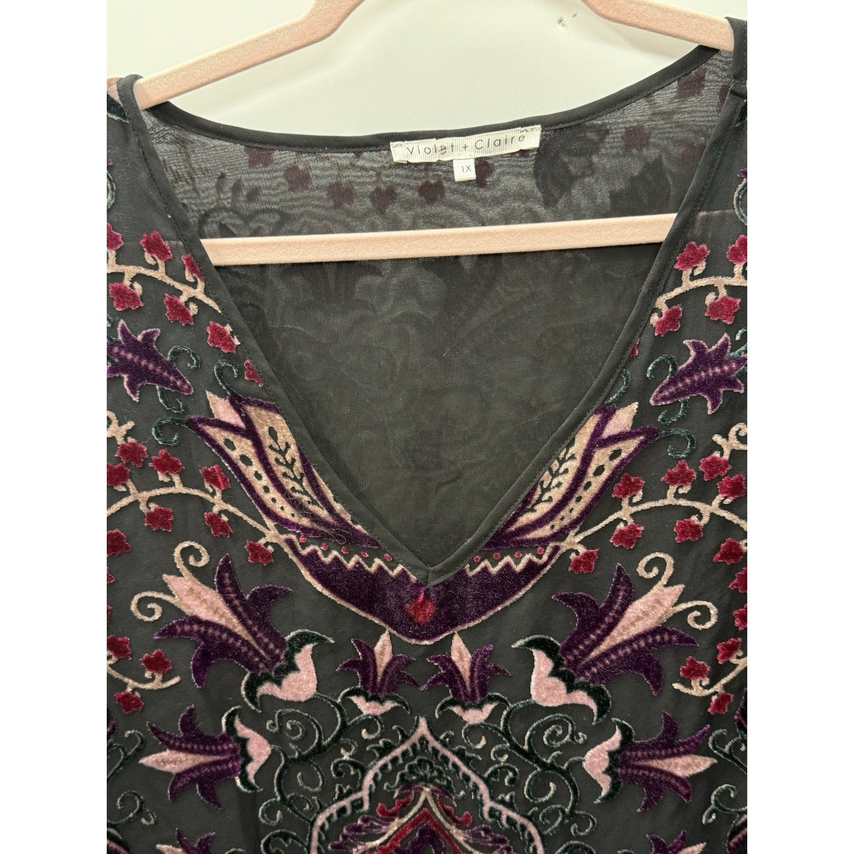 Violet + Claire Sz 1X Top Witchy Velvet Burnout Camisole Sheer BOHO Whimsigoth