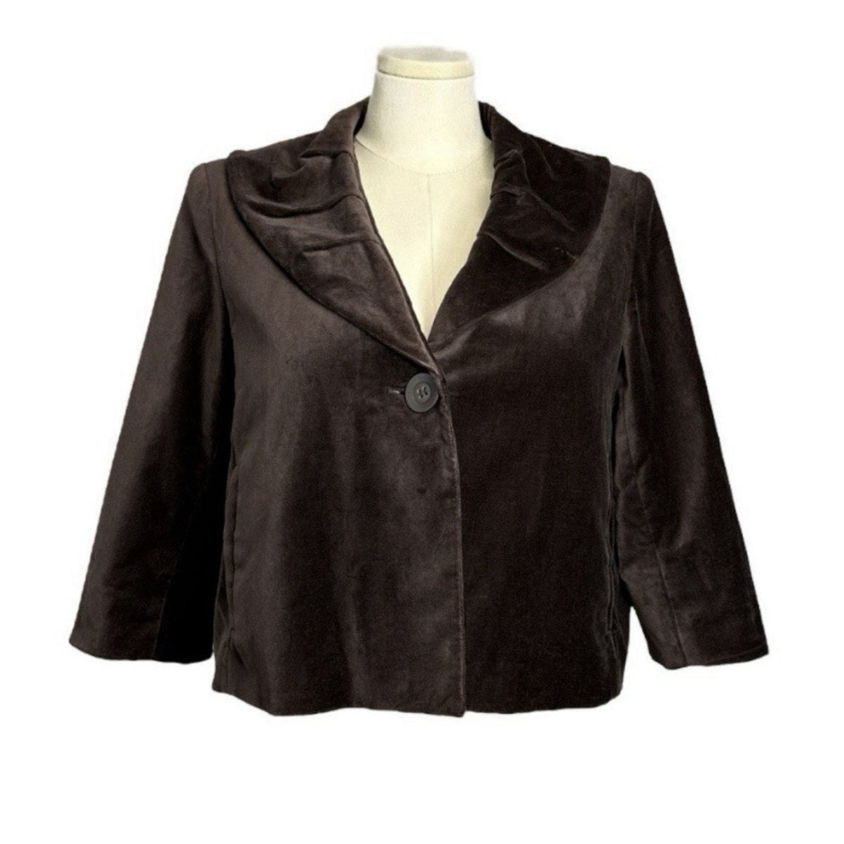 New York & Co Womens Sz Large Brown Velvet Retro Swing Short Jacket 3/4 Sleeve