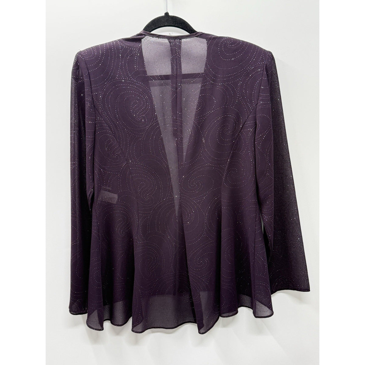 R&M Richards Size 12 Purple Sheer Beaded Glitter Open Front Jacket USA