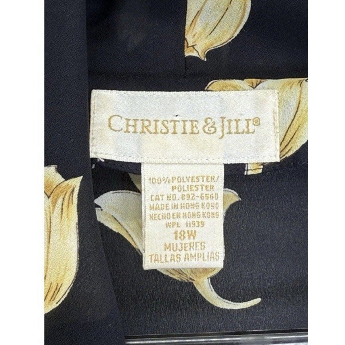 Christie & Jill Women’s Tulip Print Blouse 18W Black Yellow Floral Plus Size