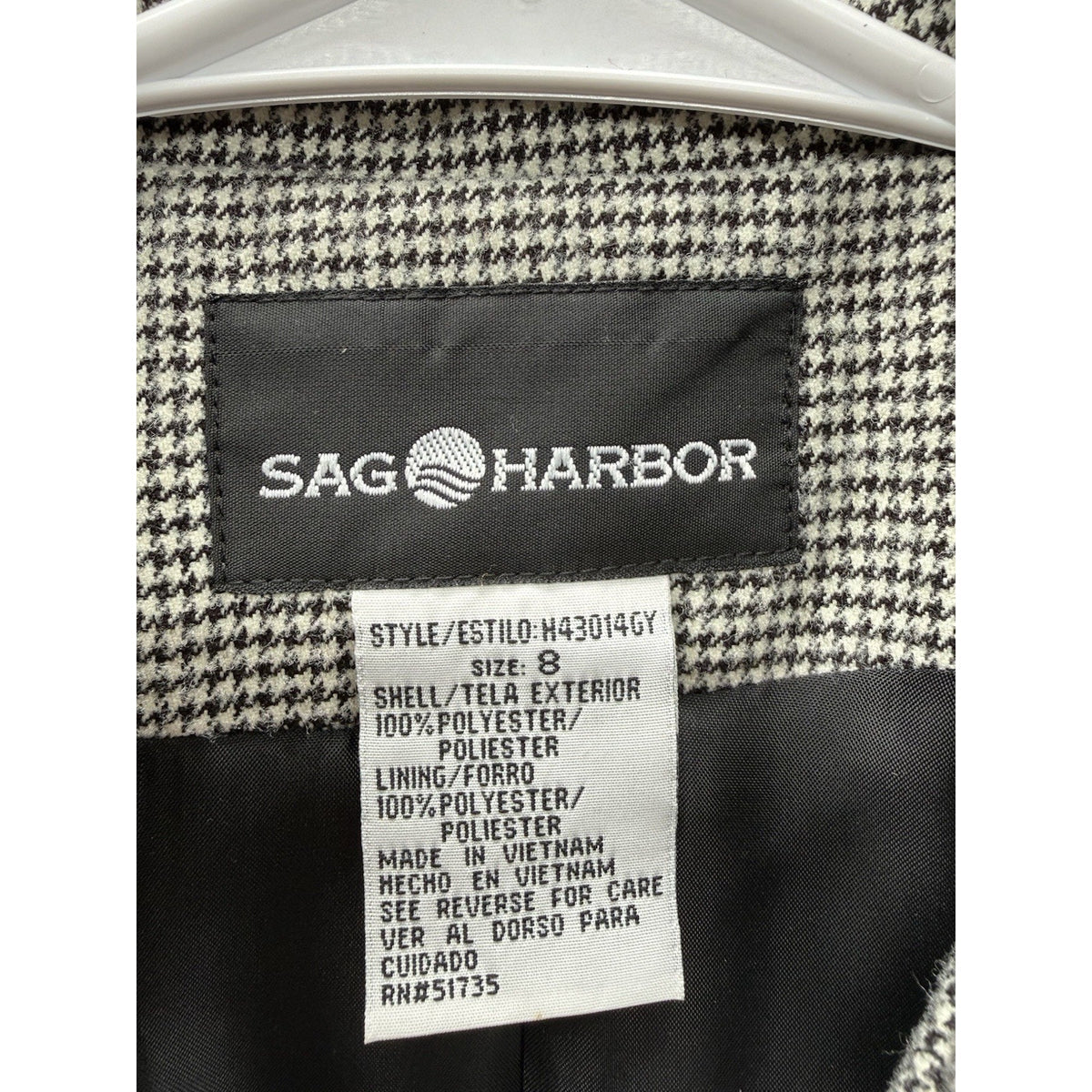 Sag Harbor Houndstooth Zip Front Jacket Womens Size 8 Career Classic Preppy