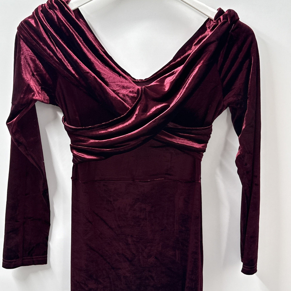 Womens Burgundy Velvet Off Shoulder LS Sz Medium Dress Stretch Gothic Whimsigoth
