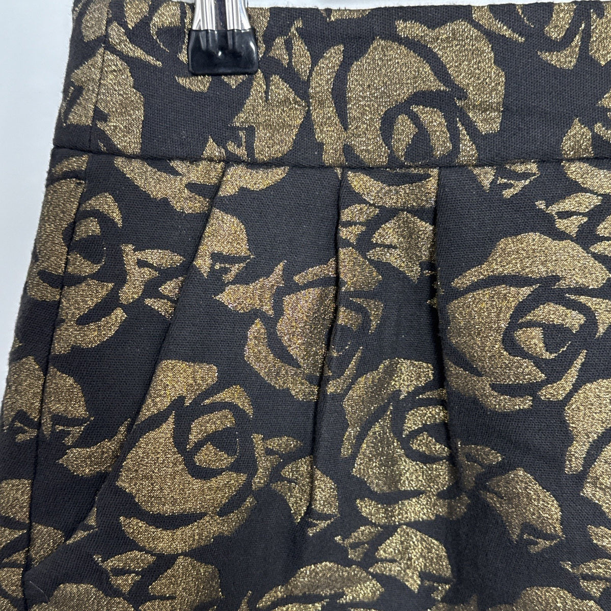 LOFT Gold Metallic Floral Rose Jacquard Pencil Mini Skirt Size 8 Lined Pockets