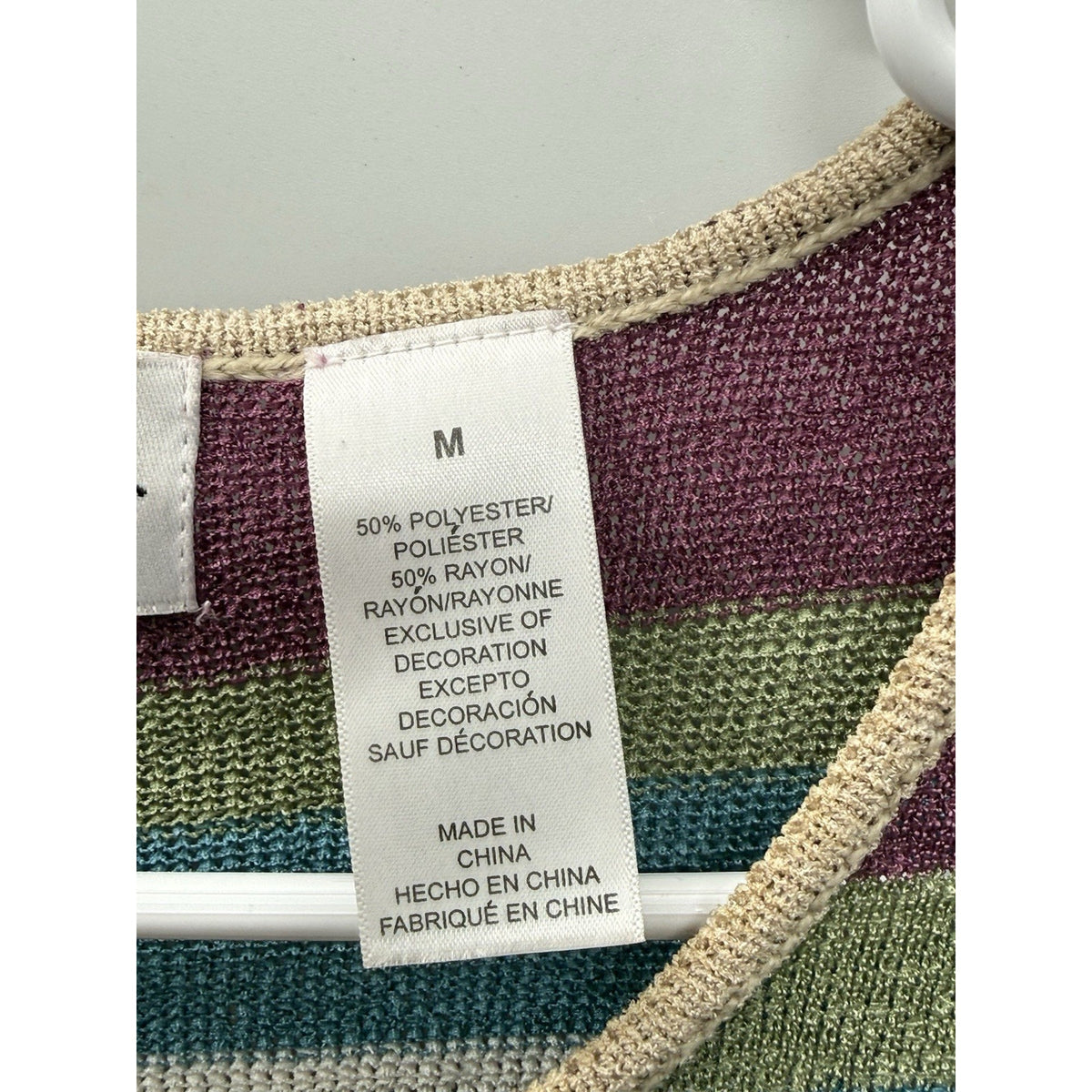 Alfred Dunner Vintage Striped Sweater Top Med Beaded Shoulder Pads Short Sleeve.