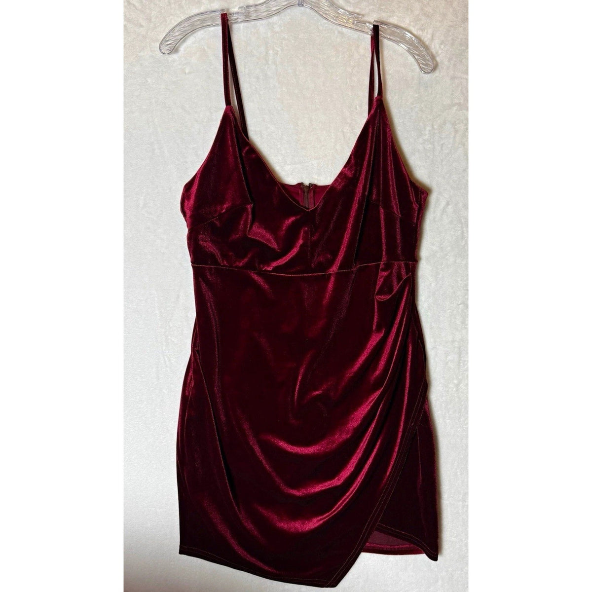 FOREVER 21 Womens Plus 0X Burgundy Velvet V Neck Strappy Mini Slip Dress Zip
