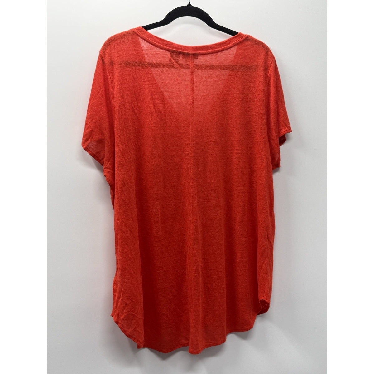 Tahari 1X 100% Linen Top Coral Red V Neck Oversized Relaxed Boho Coastal