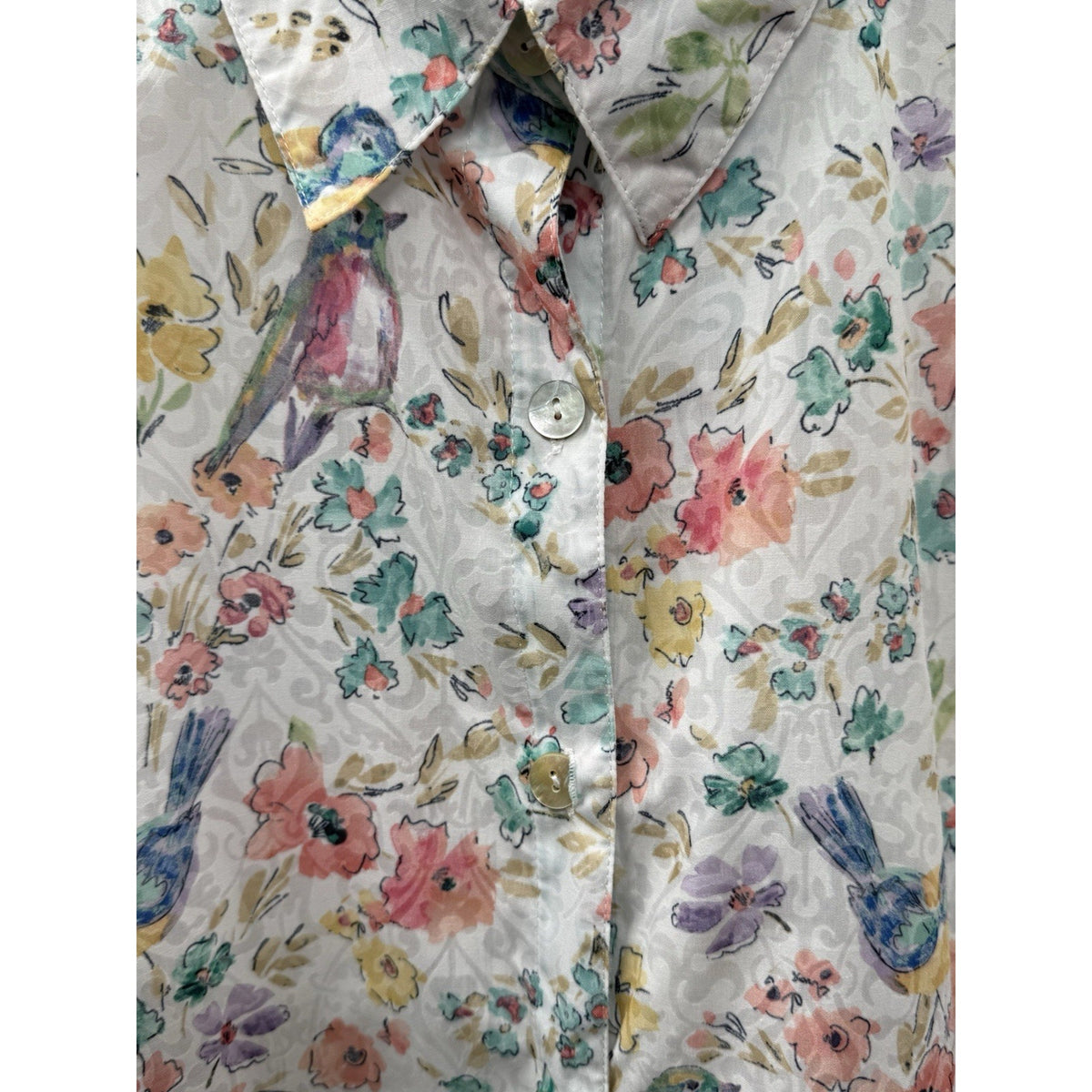 Alfred Dunner 3X Bird Floral Button Front Shirt 3/4 Sleeve Plus Sz Cotton Blend