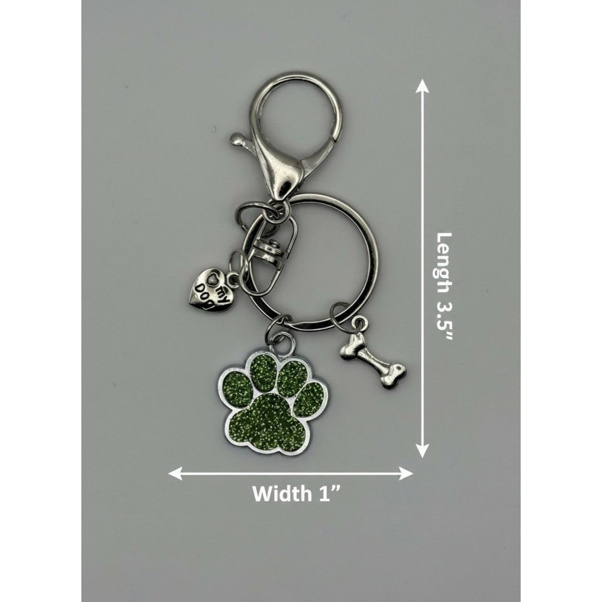 Emerald Forest Paw Dog Keychain Purse Charm Glitter Paw Print Bone Gift