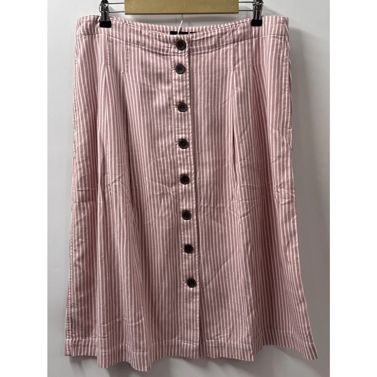 Talbots Petite Skirt 16P NWT Pink White Stripe Button Front Cotton Blend A Line