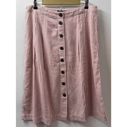 Talbots Petite Skirt 16P NWT Pink White Stripe Button Front Cotton Blend A Line
