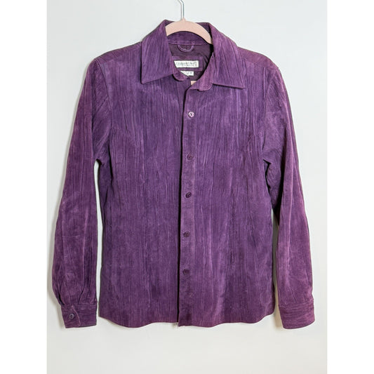 Women’s Small Coldwater Creek Vintage Purple Crinkle Suede Leather Jacket Y2K