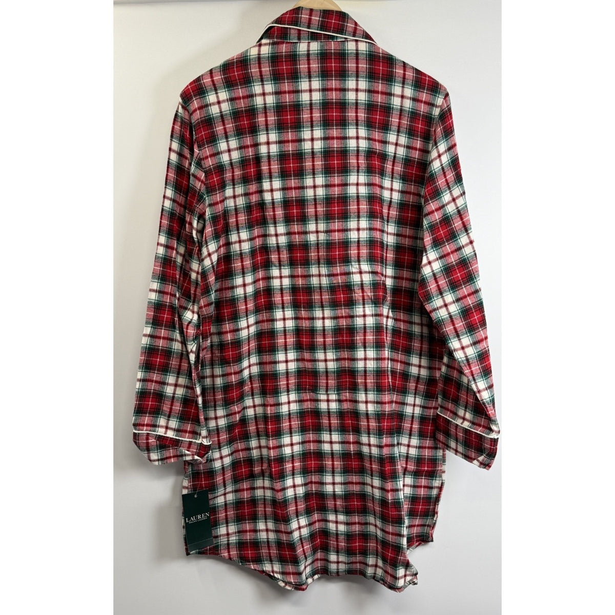 Lauren Ralph Lauren Plaid Flannel Sleep Shirt Nightgown NWT Red Green Cotton L