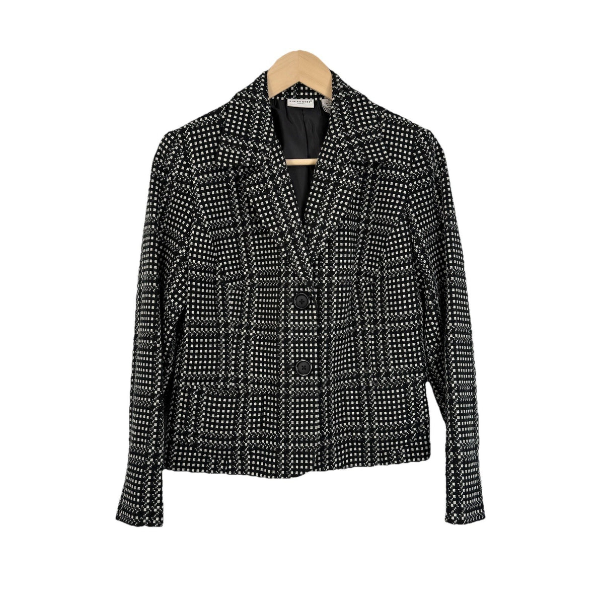 Kim Rogers Petite Women’s 8P Black White Textured Jacket Blazer Wool Blend