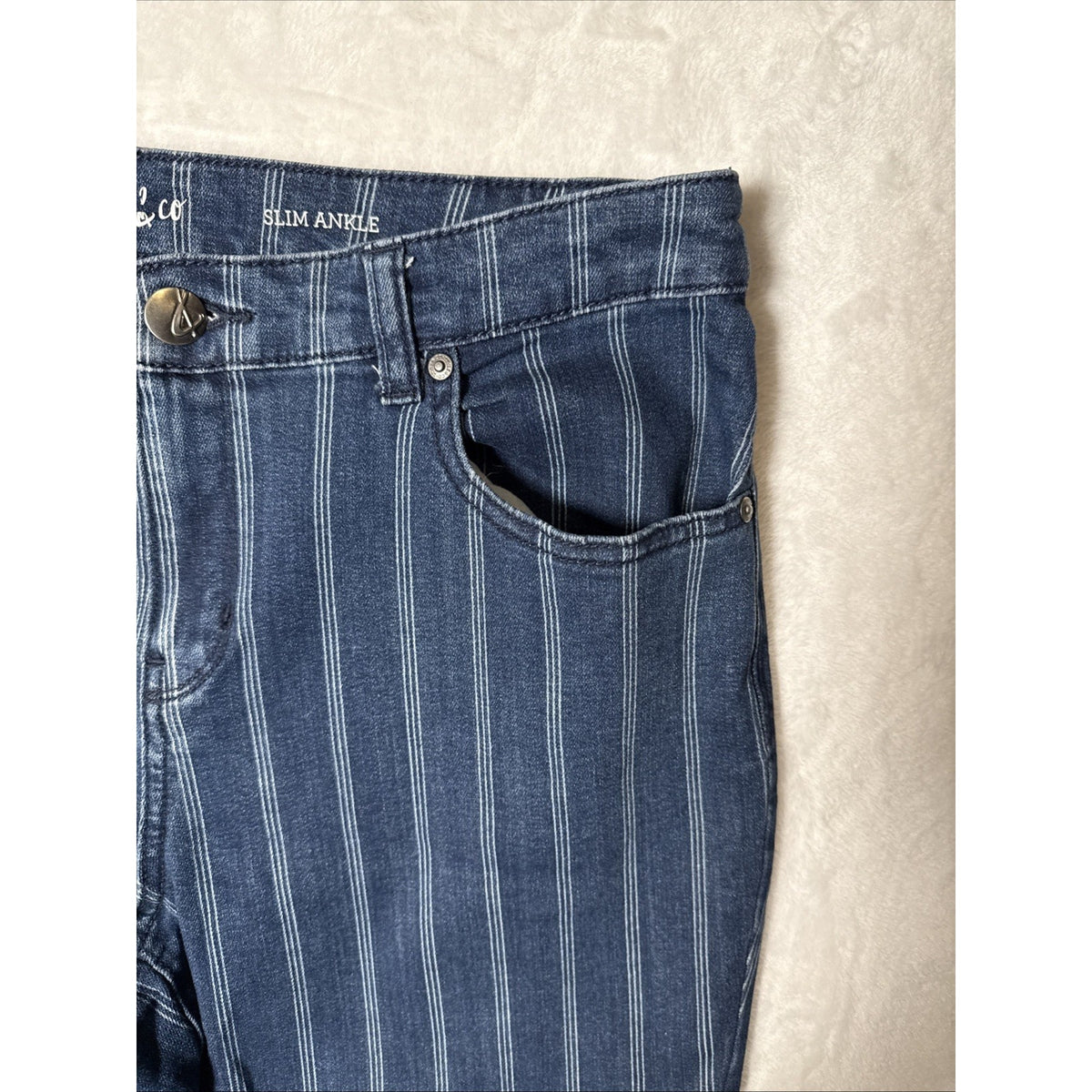 Style & Co Slim Ankle Jeans Womens 10 Blue Striped Denim Zip Fly 5-Pockets