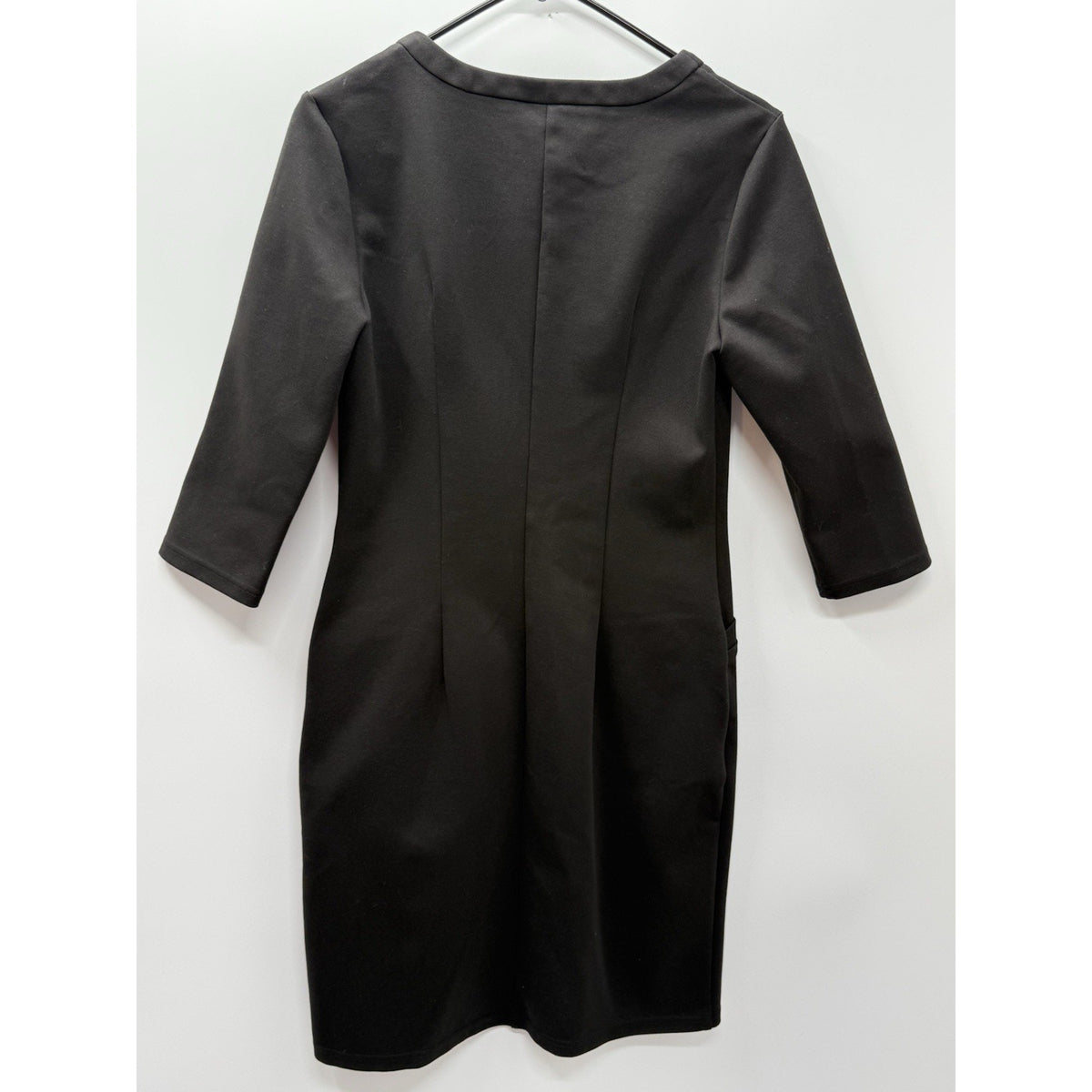 Edwards Black Sheath Dress Size 8 Career Office Stretch 3/4 Sleeve Pockets