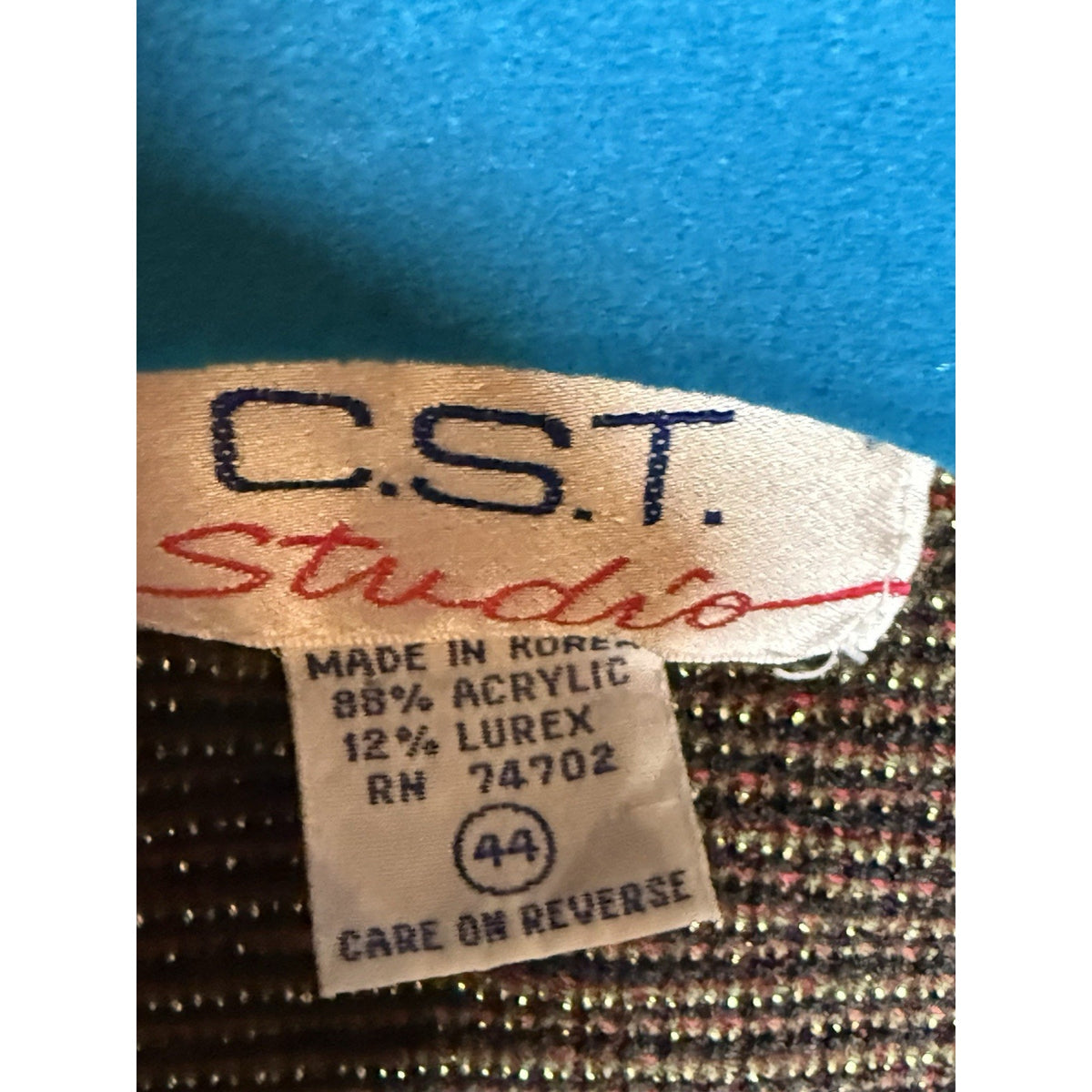 CST Studio Cardigan Sweater Sz 44 Metallic Lurex Black Red Gold Paisley Long