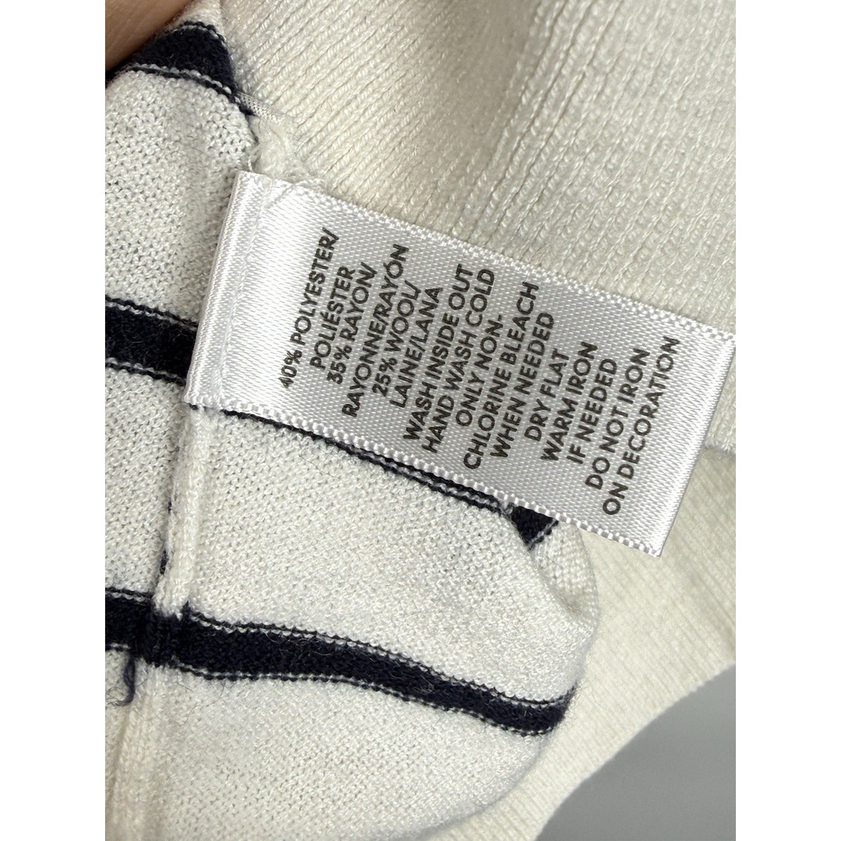 LOFT Striped Sweater Bird Embellished Beaded Navy-White Knit Size M