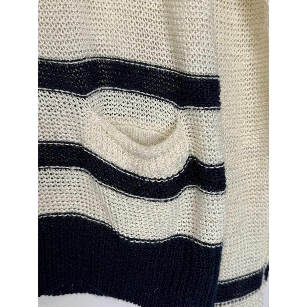 AQUA Striped Knit Sweater Womens L Ivory Black Linen Blend Crew Neck