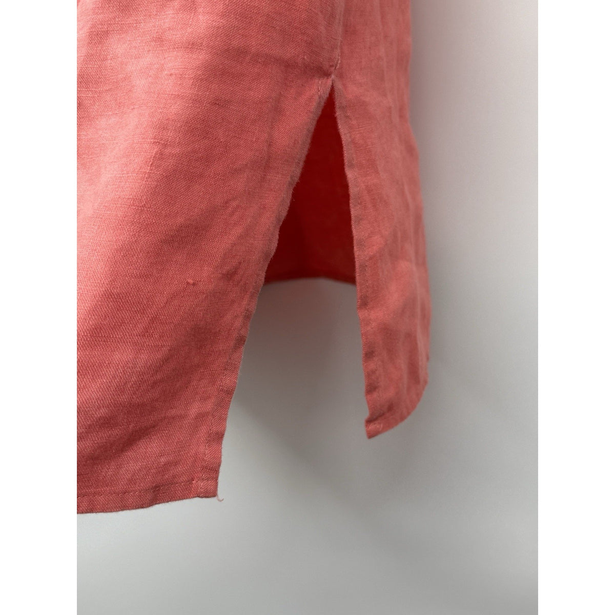 Charter Club Linen Top Sz 8 Coral Pink Roll-Tab Sleeve Mandarin Collar Coastal