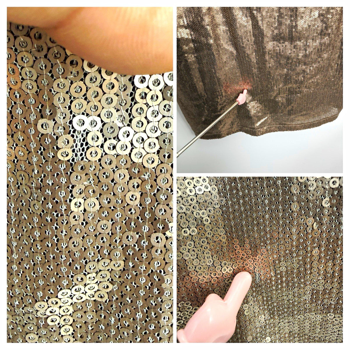 Kardashian Kollection Gold Sequin Shift Dress Sz L Scoop Neck Long Sleeve Flaw
