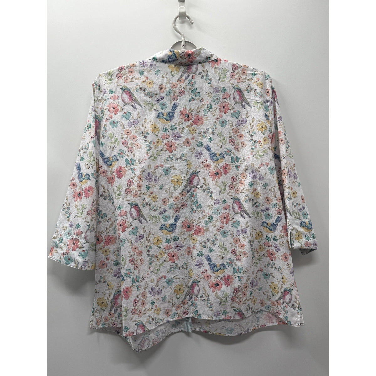 Alfred Dunner 3X Bird Floral Button Front Shirt 3/4 Sleeve Plus Sz Cotton Blend