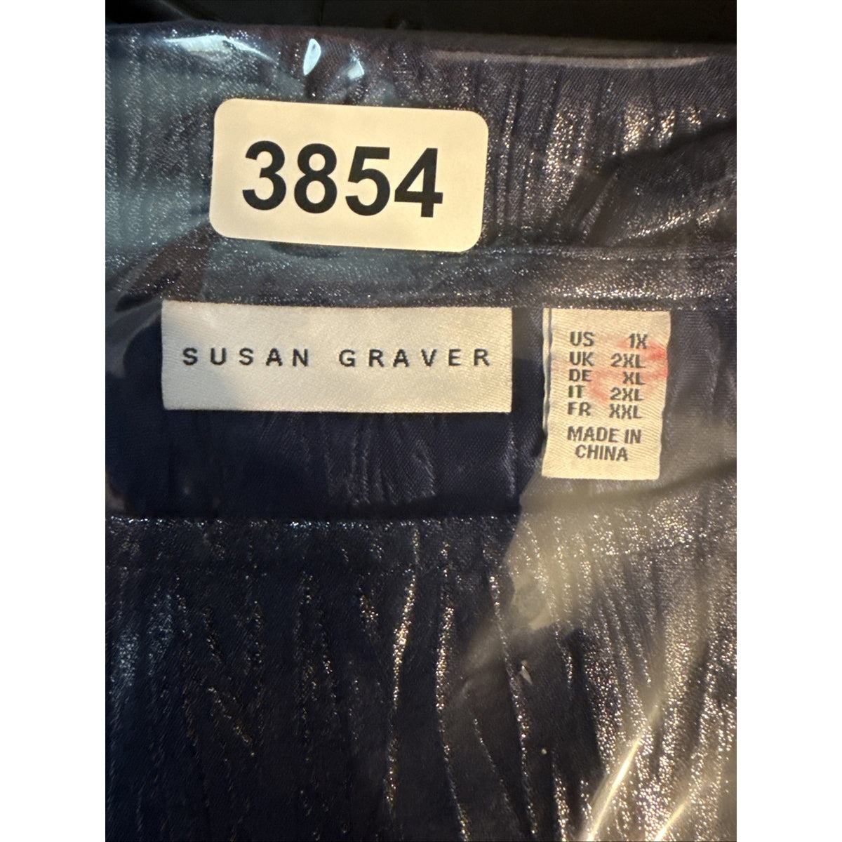Susan Graver 1X Blue Metallic Crinkle Knit Top Shimmer 3/4 Sleeve