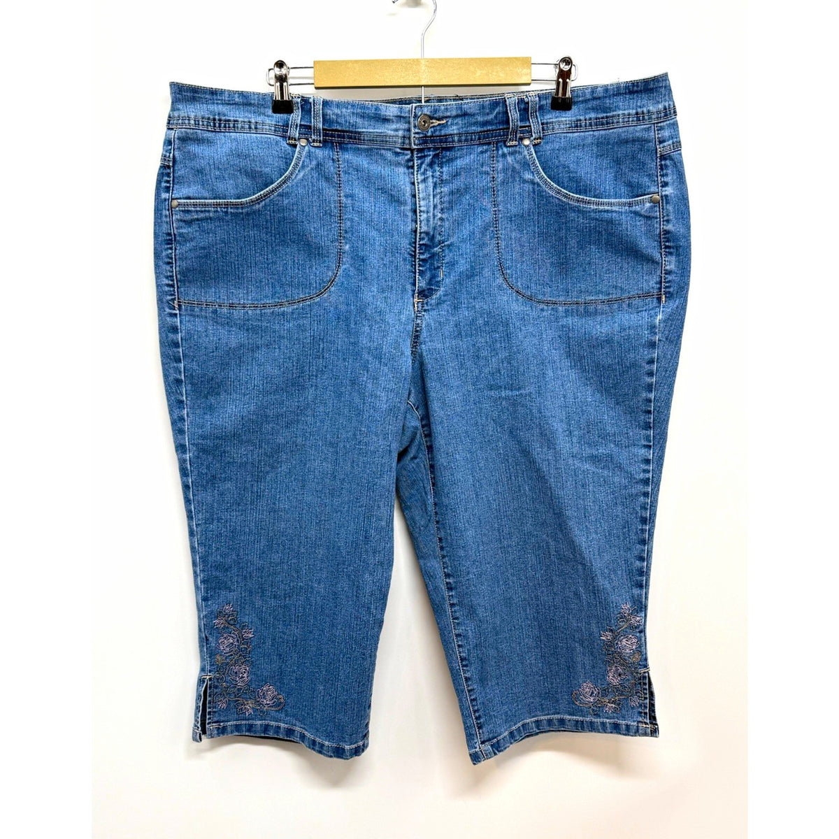 Gloria Vanderbilt Perfect Fit Capris Womens 20W Plus Stretch Denim Embroidered