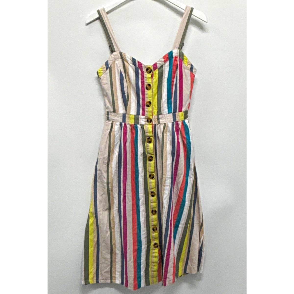 Time and Tru Women Striped Button-Front Smocked Sundress S 4-6 Knee