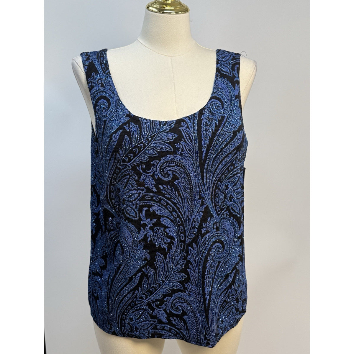 Onyx Nite Wendye Chaitin 2PC Knit Jacket Tank Set 1X Blue/Black Paisley Stretchy