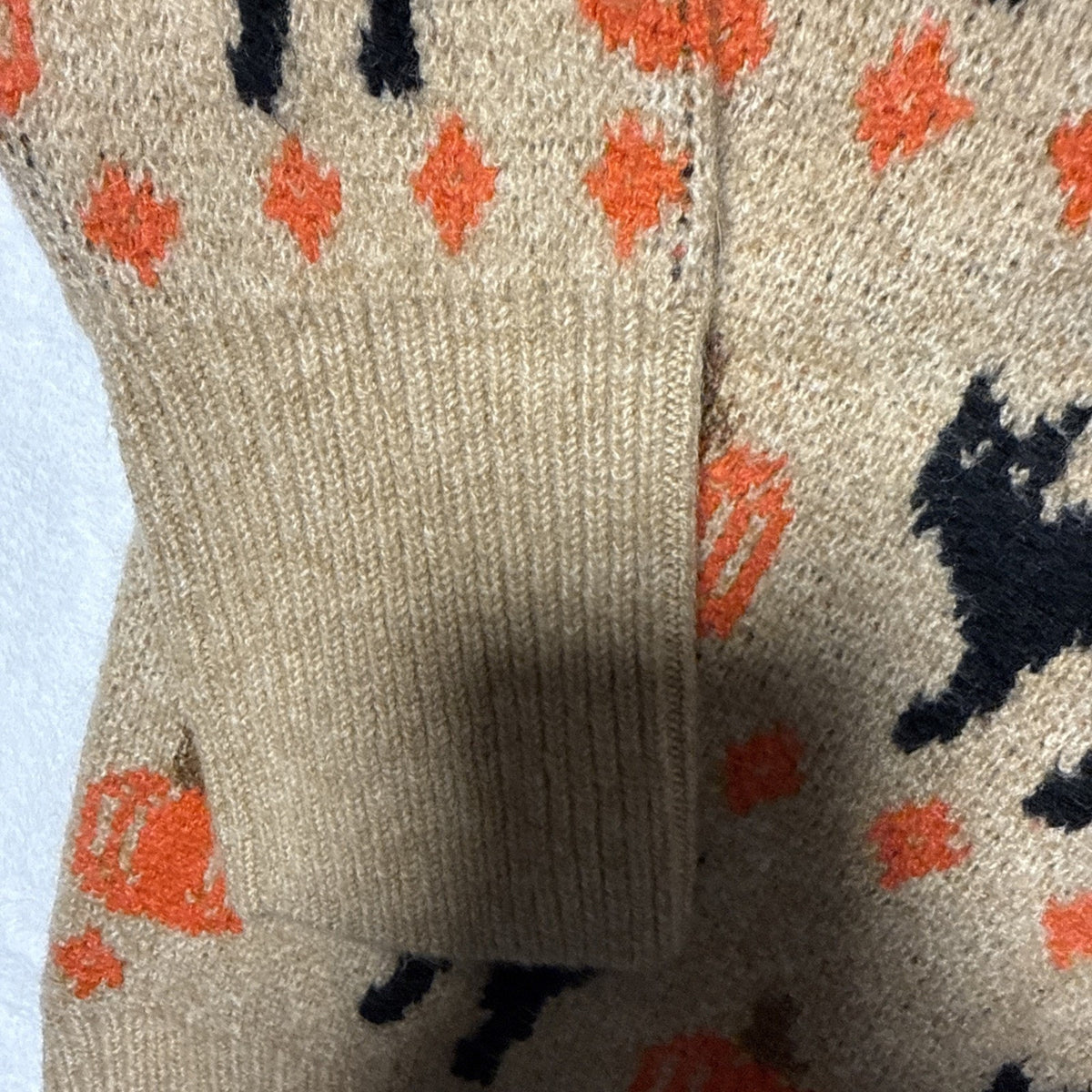Vince Camuto Women's M Tan Knit Crew Neck Long Sleeve Halloween Cat Pumpkin NWT