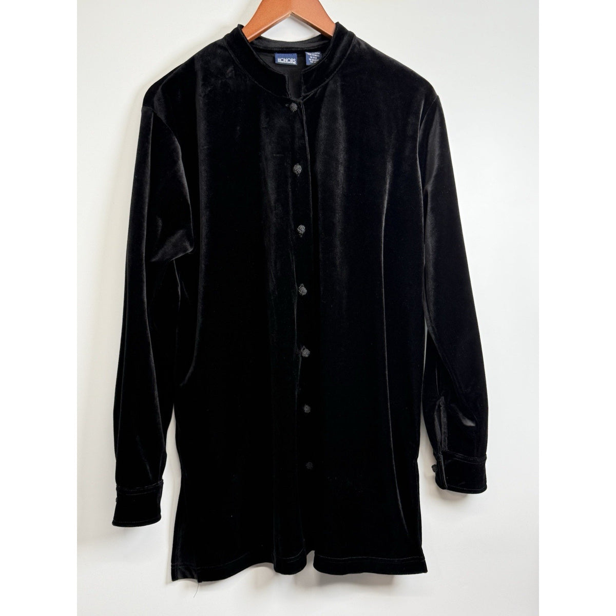 Vintage Honors Button Shirt Women's Black Suede Velour Y2K Collared Large