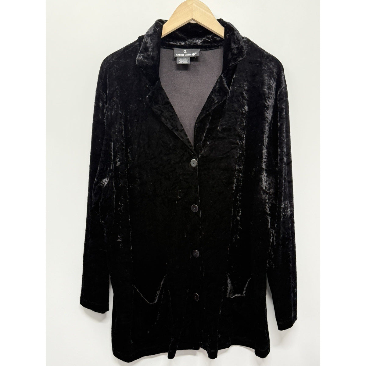 VTG Carole Little Black Button-Front Jacket Pockets Mid-Length 1X-2X?