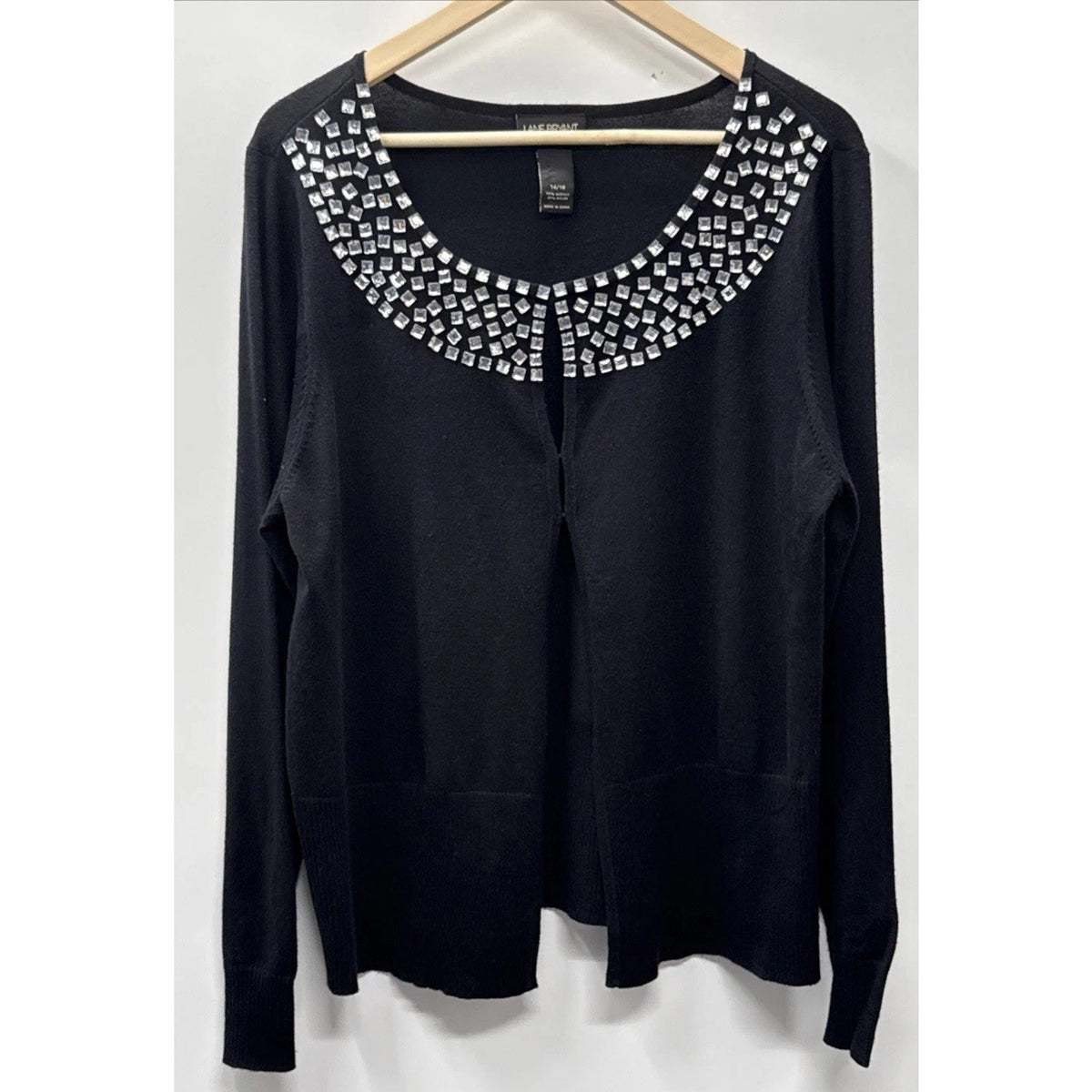 Lane Bryant Women's 14/16 Embellished Front Closure Black Sweater
