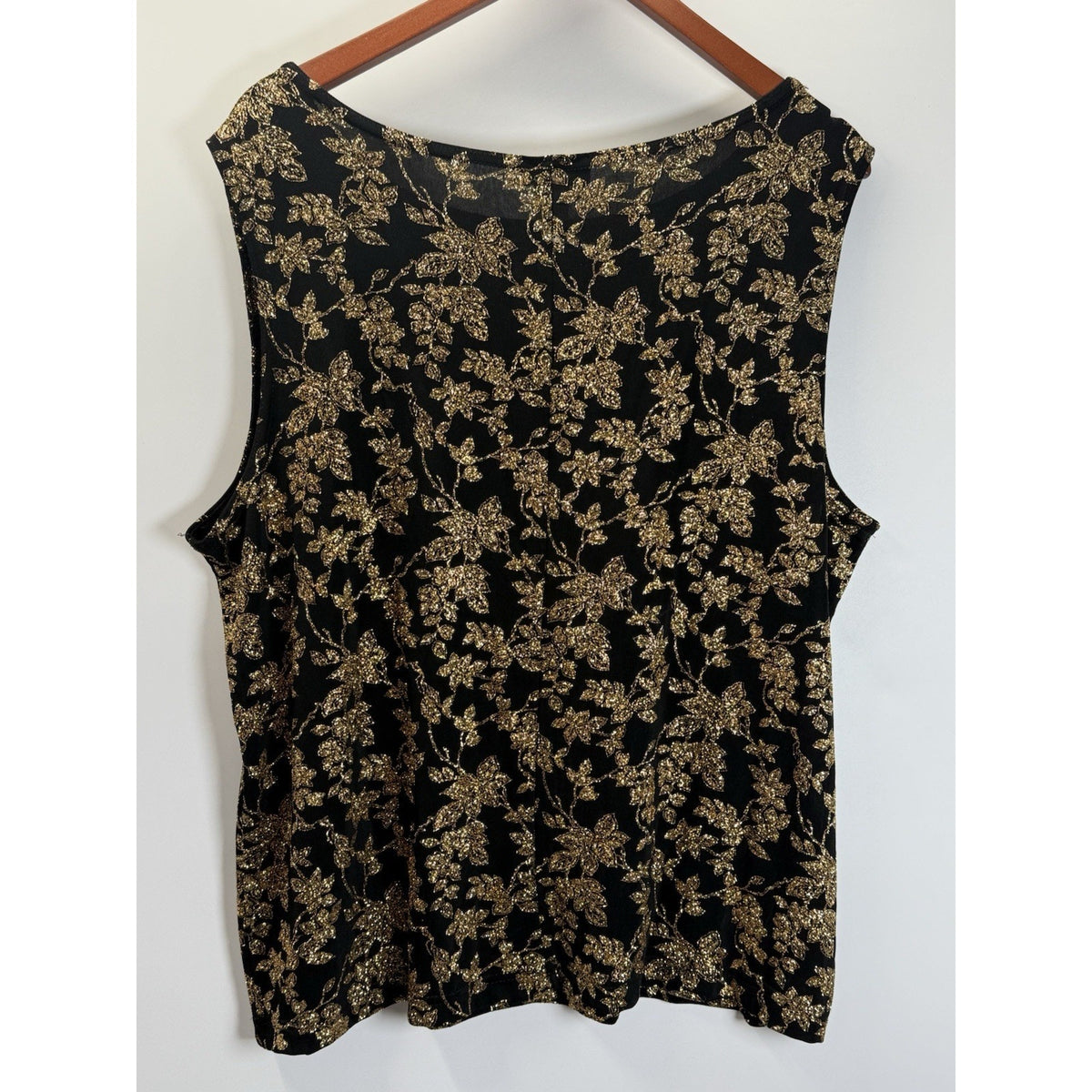 Metaphor Gold Floral Glitter Tank Top Black Slinky Sleeveless Evening Blouse
