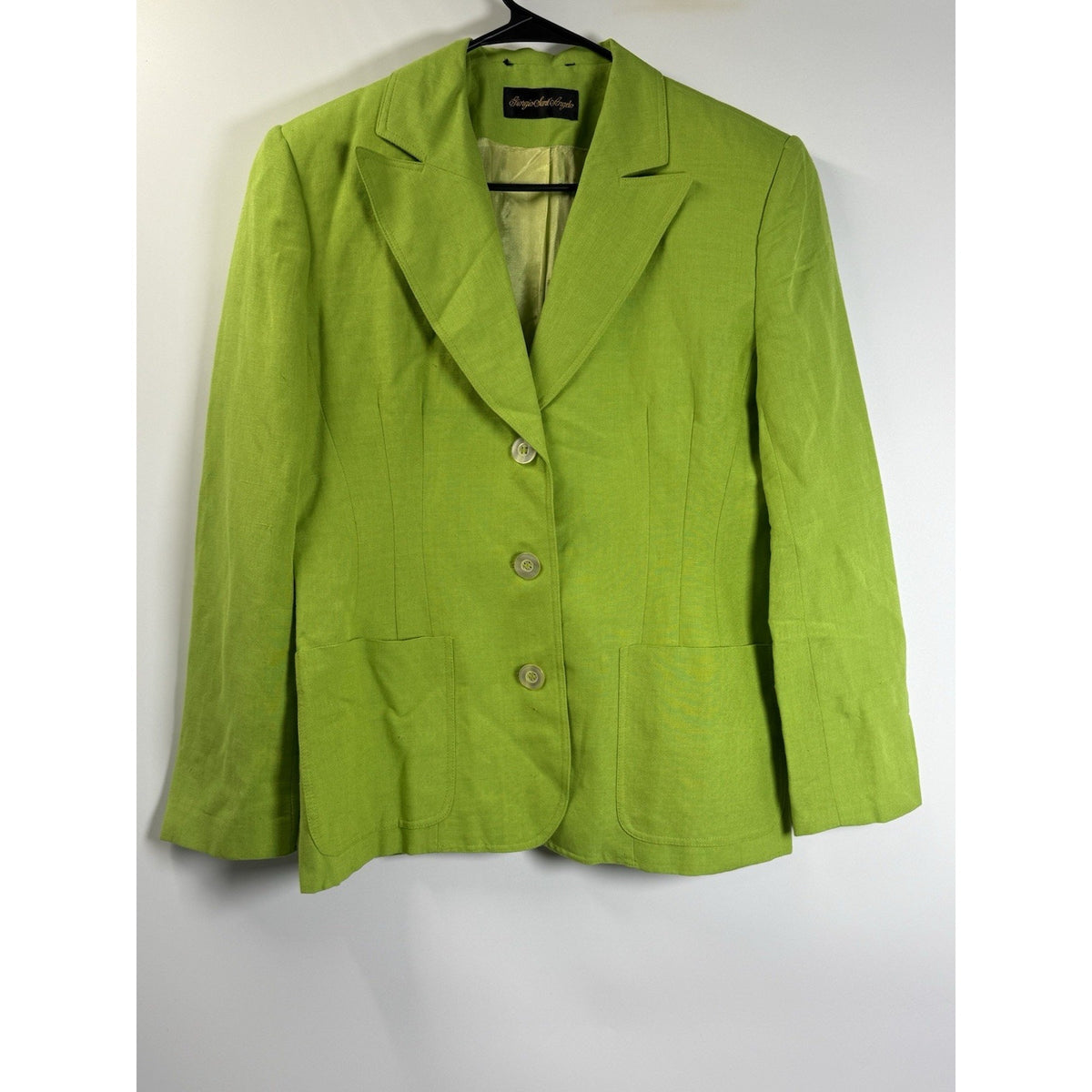 Giorgio Sant’Angelo Lime Green Linen Blazer Jacket Sz 10 Statement