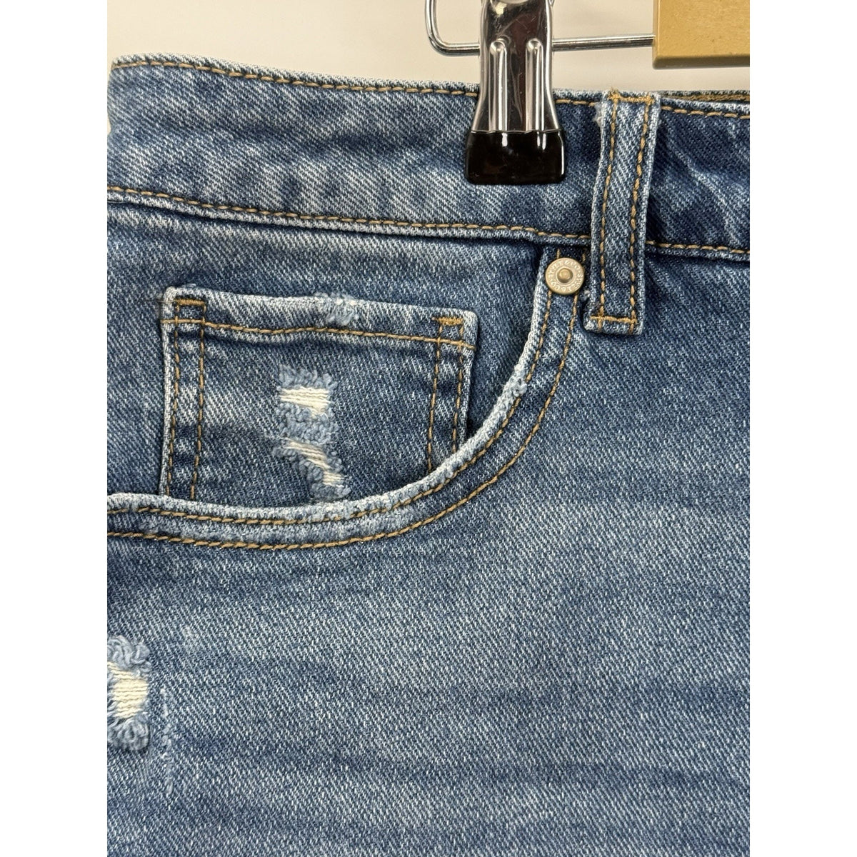 Style & Co Denim Skirt Women’s 16 Stretch Jean Skirt Raw Hem Distressed Midi