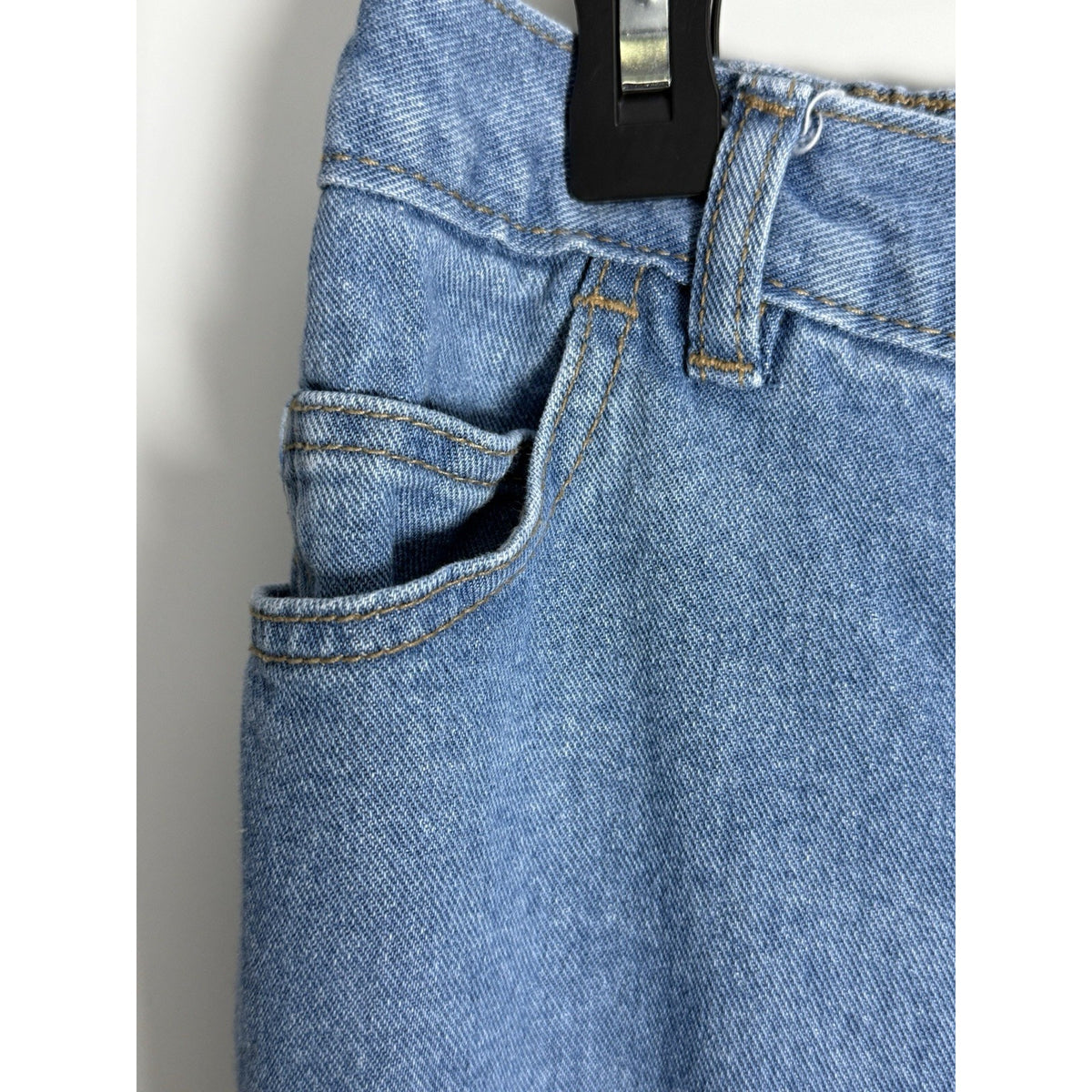 Woman Within 14W Light Wash Jeans Zip Fly Straight Leg Cotton Denim Spot Flaw