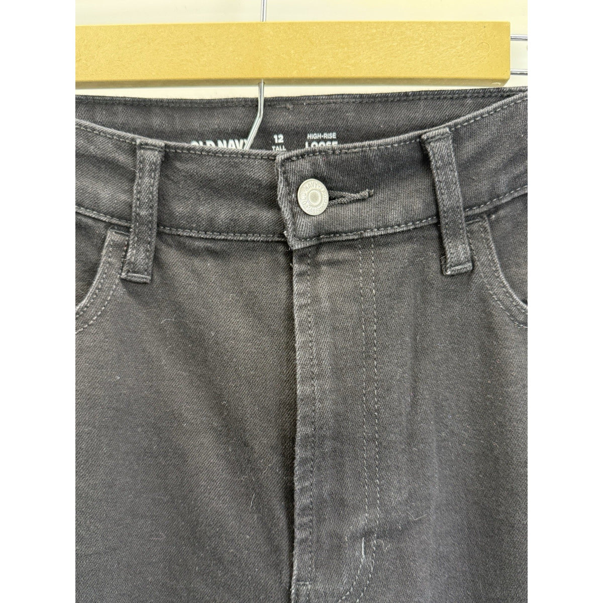 Old Navy High-Rise Loose Jeans Women’s Size 12 Tall Black, Pockets Casual NWT