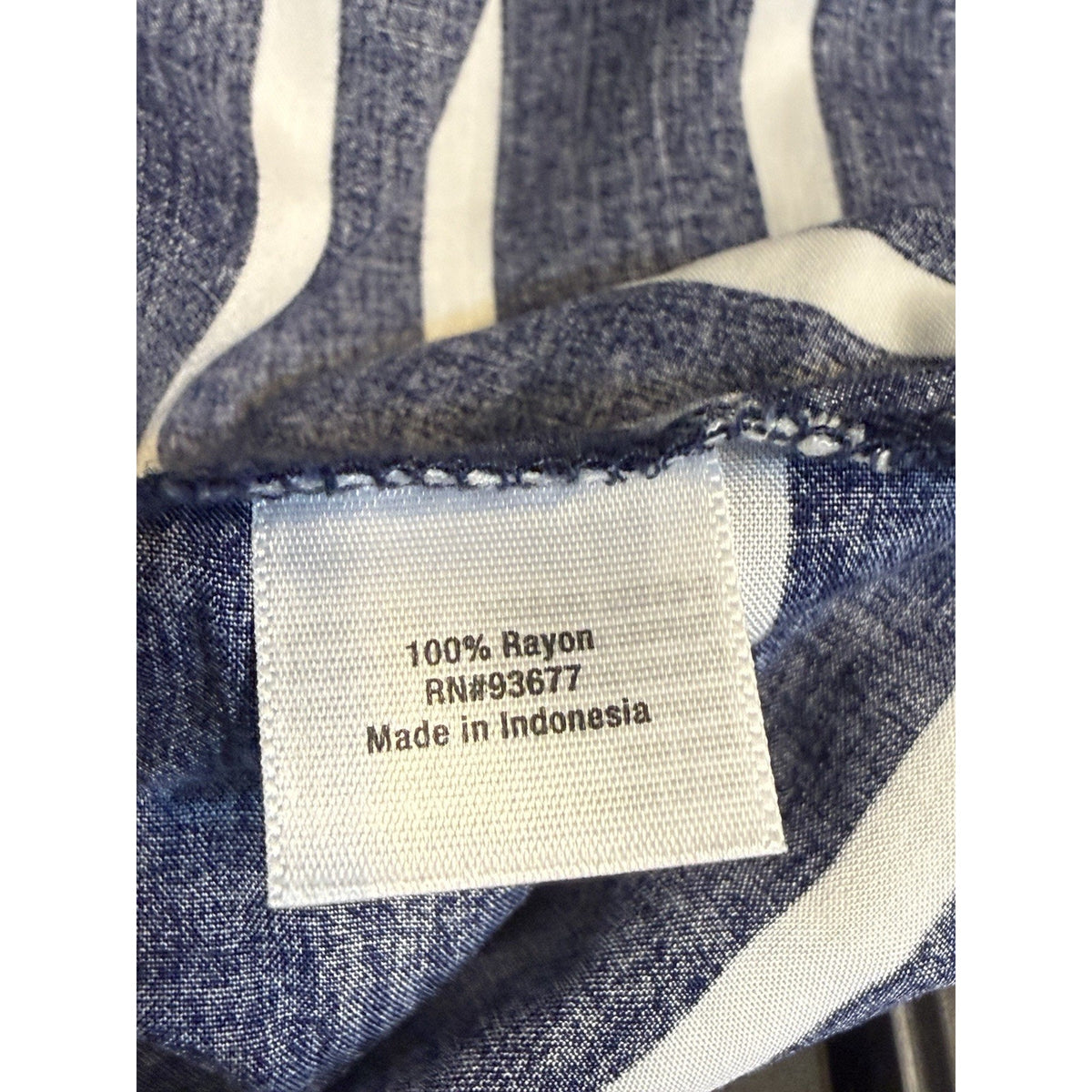 St John’s Bay Medium Blue White Striped Rayon Peasant Blouse Coastal Cottage