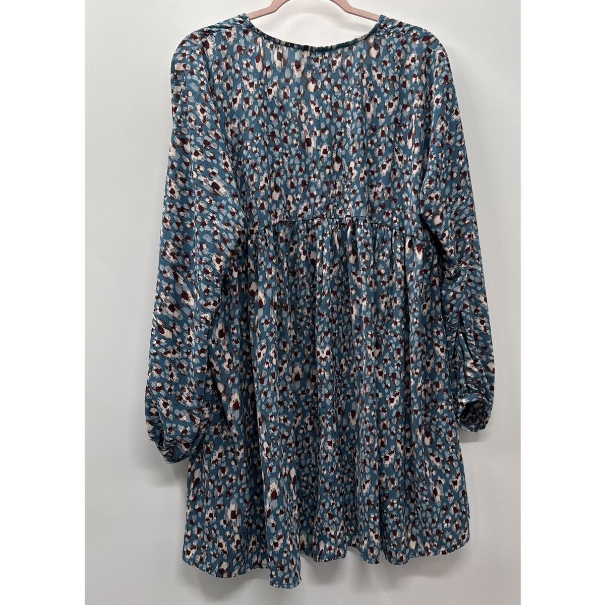 UMGEE Babydoll Dress Blue Brown Balloon Sleeve Tunic Women’s S Oversized Boho